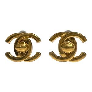 Vintage Chanel CC Turn-Lock Clip-On Earrings | Gold-Tone Designer Jewelry